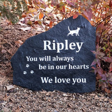 Load image into Gallery viewer, Cat memorial stone made from natural flagstone.  Personalized with your pets name and loving sentiment.  Engraved.
