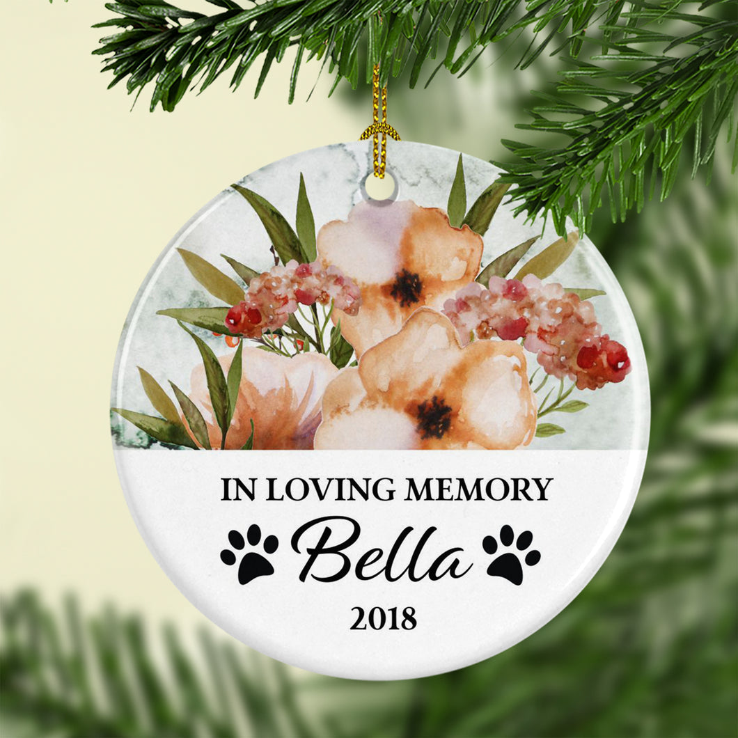 Personalized Dog or Cat Memorial Ornament – Peach Floral Design - Same Both Sides