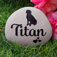 Load image into Gallery viewer, Pet Memorial Stone for Dogs - Personalized Pet Gravestone engraved with dog graphic, name and hearts
