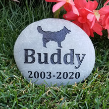 Load image into Gallery viewer, Pet memorial stone for a dog.  Personalized with a border collie silhouette, name and dates