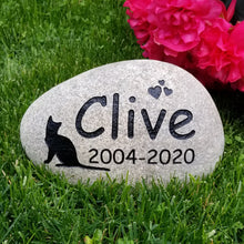 Load image into Gallery viewer, Pet memorial stone for cats, pet sympathy gift.  Personalized pet memorial stone engraved with the name of the pet, dates and cat image
