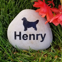 Load image into Gallery viewer, Pet Memorial Stone for Dogs - Personalized Pet Gravestone with golden retriever and name engraved into the stone

