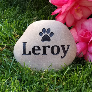 Pet Memorial Stone for Dogs - Personalized Pet Gravestone for the garden engraved with the pets name and a paw print