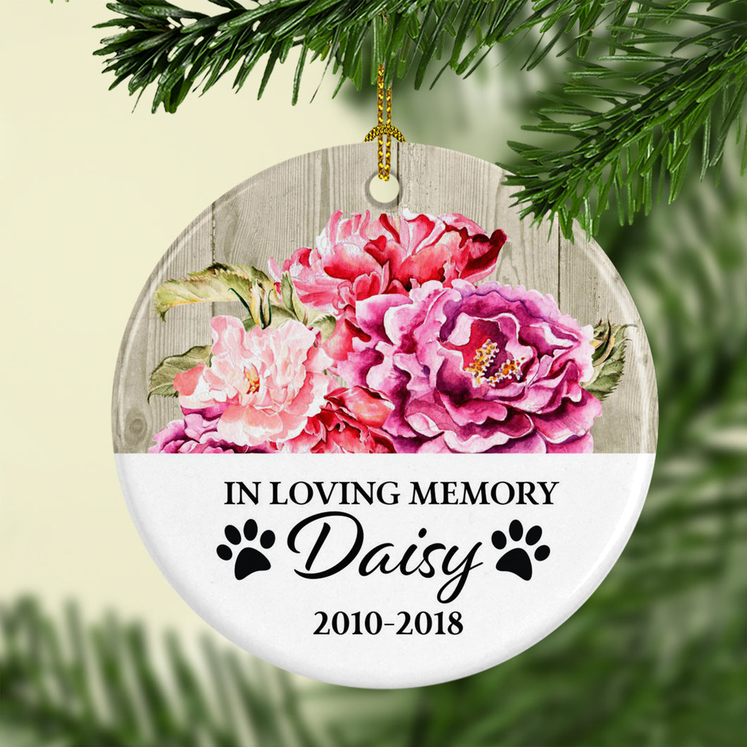 Personalized Dog or Cat Memorial Ornament – Watercolour Floral Design - Same Both Sides