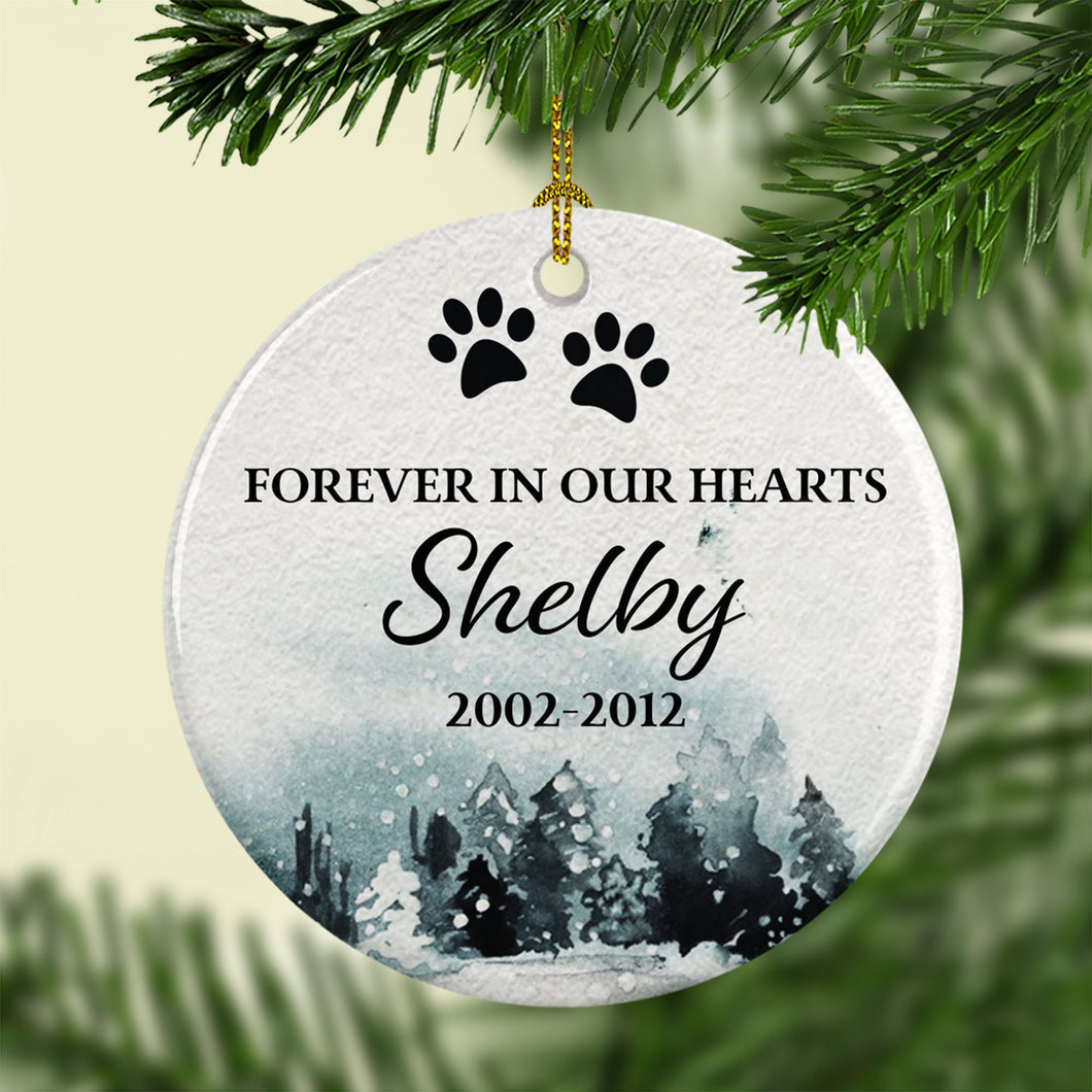Personalized Pet Memorial Ornament – Winter Scene - Same Both Sides