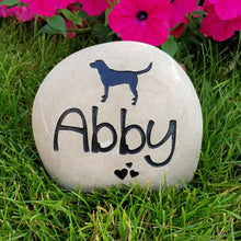 Load image into Gallery viewer, Pet Memorial Stone for Dogs - Personalized Pet Gravestone with Labrador graphic name and hearts

