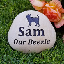 Load image into Gallery viewer, Chihuahua pet memorial stone with name and chihuahua silhouette engraved into the rock
