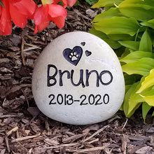 Load image into Gallery viewer, Personalized pet memorial stone for dog death.  Engraved with name and dates
