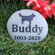 Load image into Gallery viewer, Pet memorial stone for a dog.  Personalized with a border collie silhouette, name and dates
