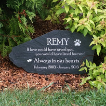 Load image into Gallery viewer, Flagstone dog memorial stone.  Personalized (engraved) with your pets name, important dates and loving sentiment.
